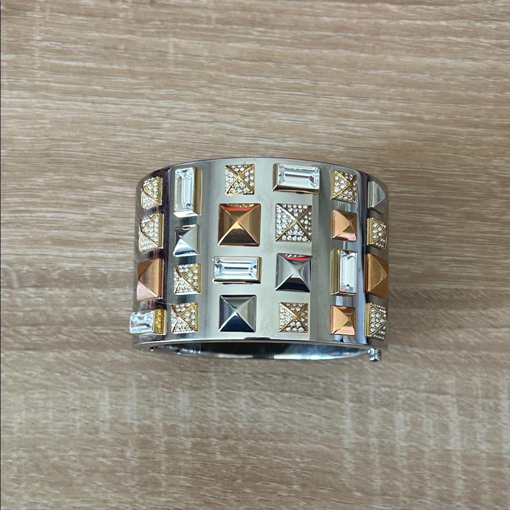 Michael Kors Silver-Tone Mixed Metal Stud Cuff Bracelet